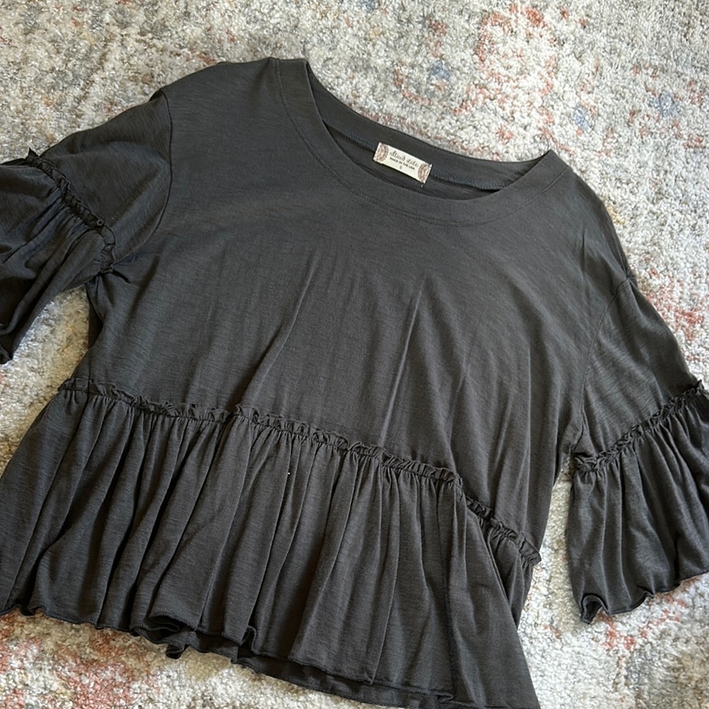 Altar'd State Charcoal Ruffle Blouse